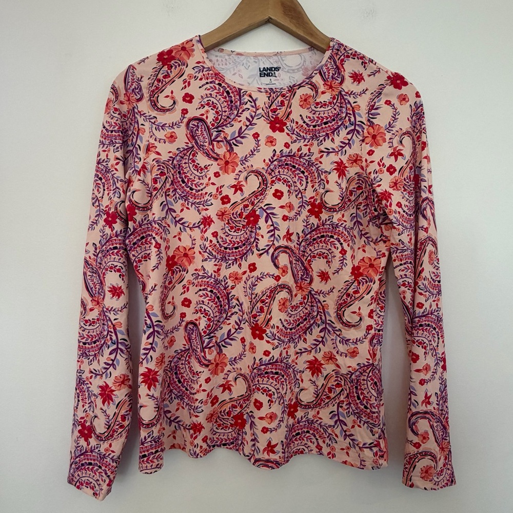 Lands' End small rash guard surf shirt swim Floral Paisley Long Sleeve Top UPF50